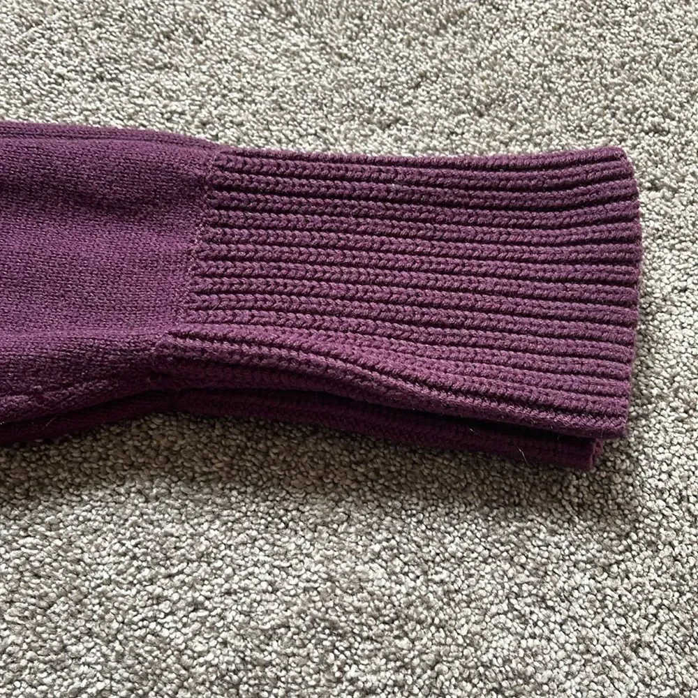 Athleta Kinsley Wool Blend Sweater Crop V Neck Purple Knit Top Size Large